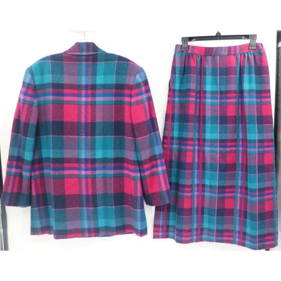 Vintage pendleton women's 10 tweed virgin wool skirt set jacket plaid pleated - Picture 4 of 13